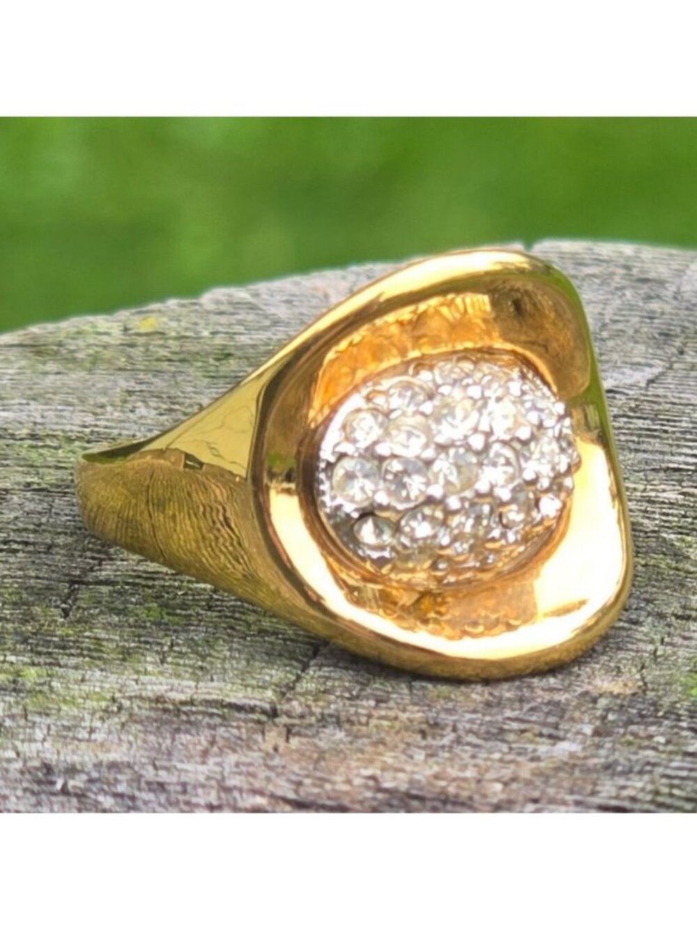Vintage KJL Cocktail Ring Kenneth Jay Lane Gold Pave Rhinestone Dome signed bold